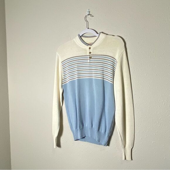 Vintage Winona Knits Pastel Striped Knit Henley Sweater Men's Size Medium - Picture 9 of 13